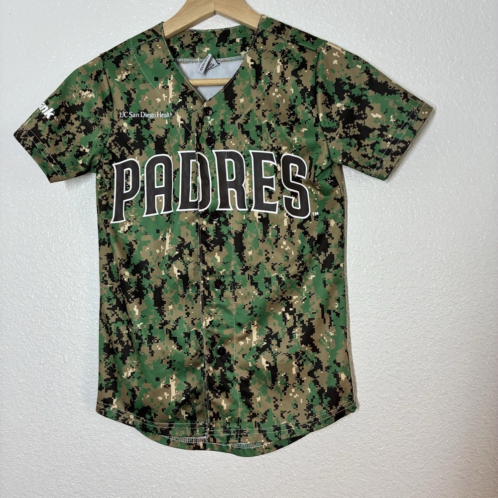 San Diego Padres Jersey Youth Small Green Camo MLB Baseball Ramasamy 4 BDA Boys - Picture 3 of 13